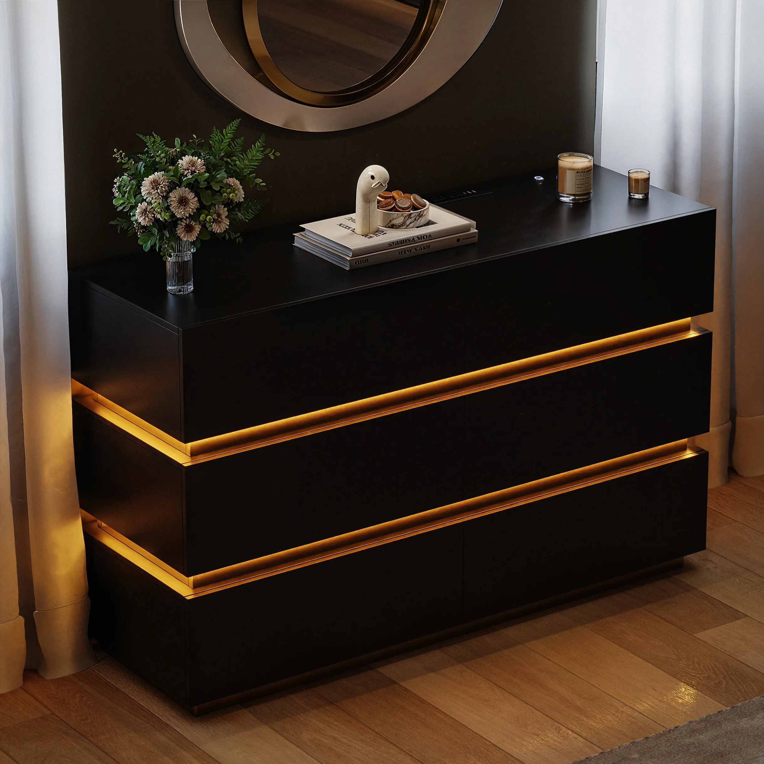 Lumio 6-Drawer Dresser with LED and Charging Station