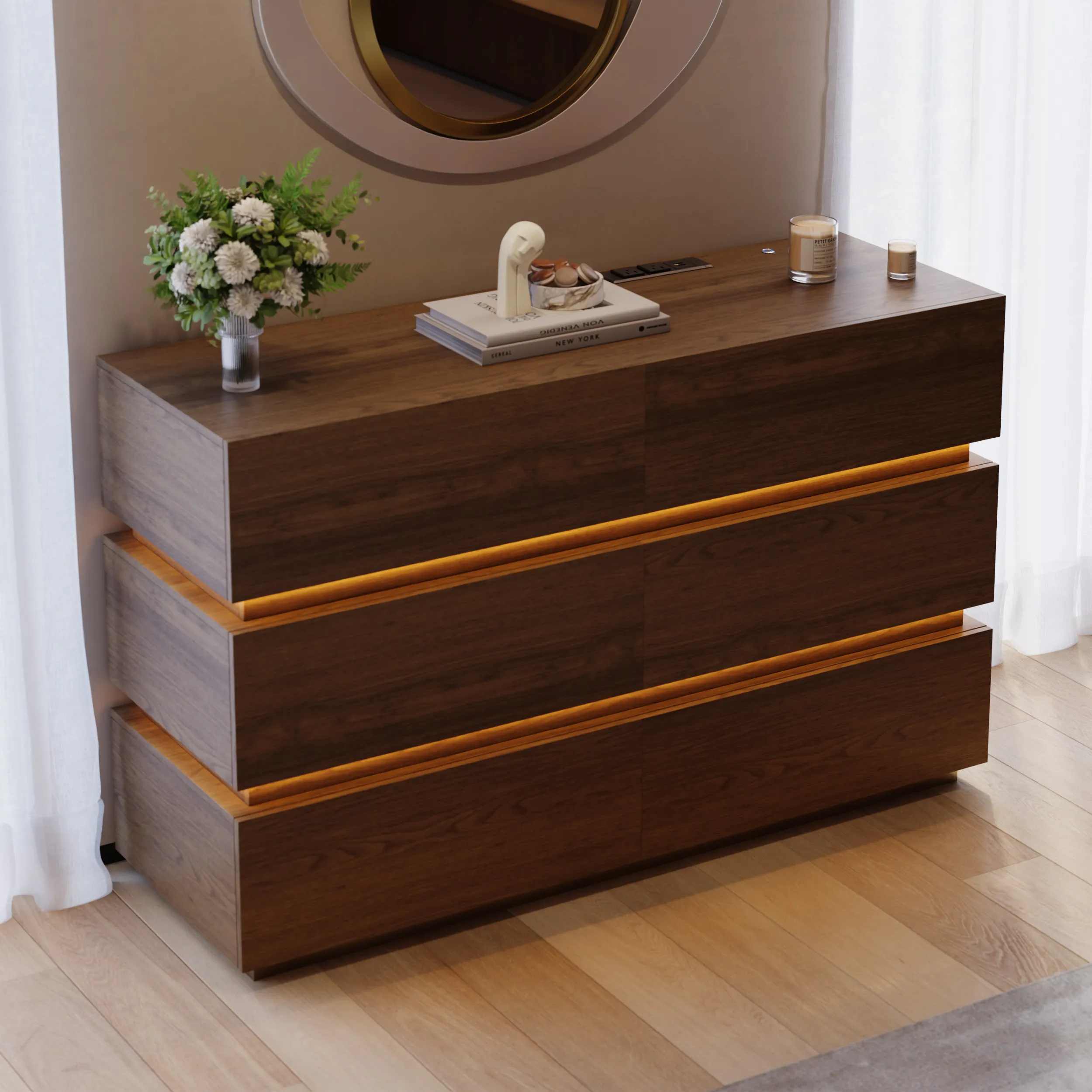 Lumio 6-Drawer Dresser with LED and Charging Station