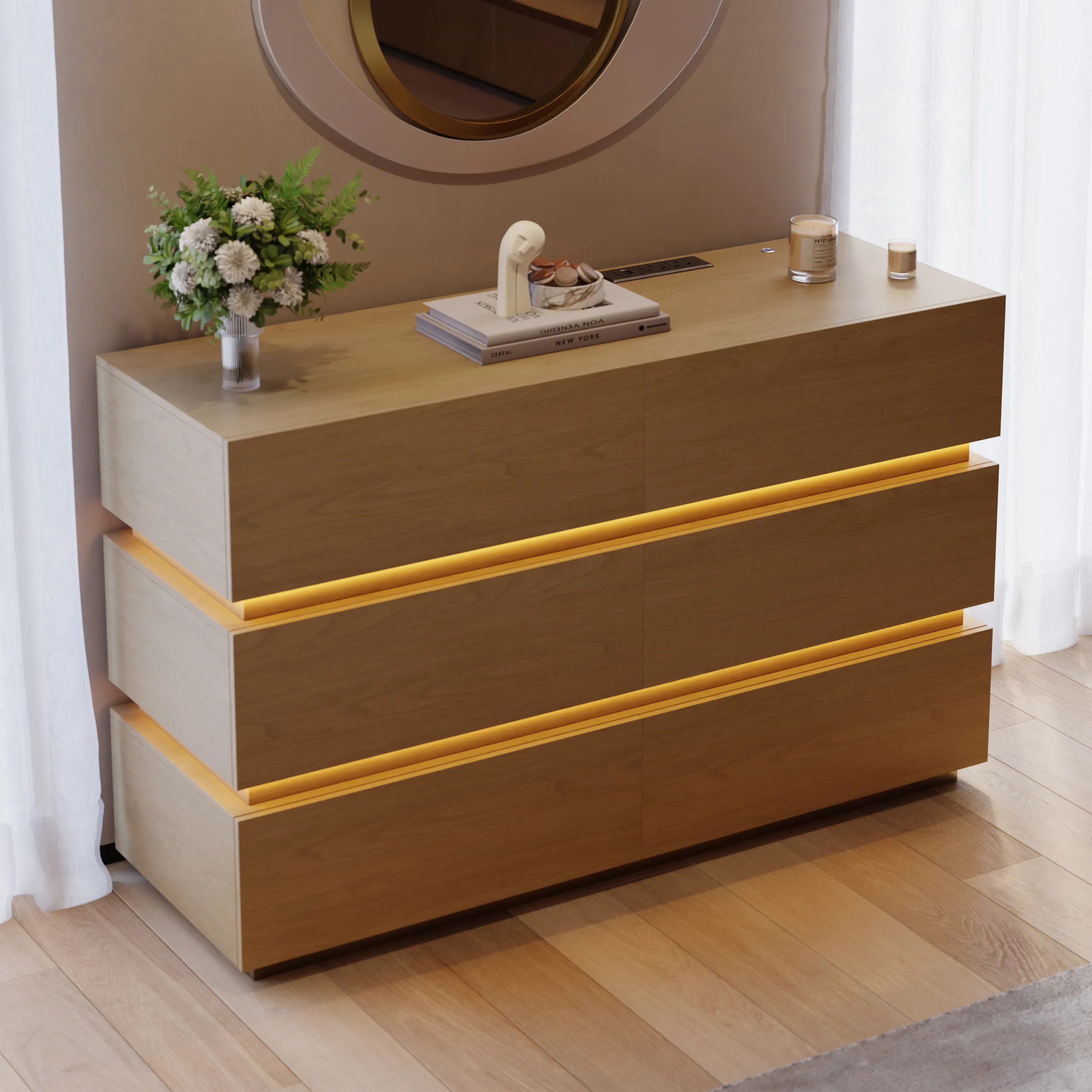 Lumio 6-Drawer Dresser with LED and Charging Station