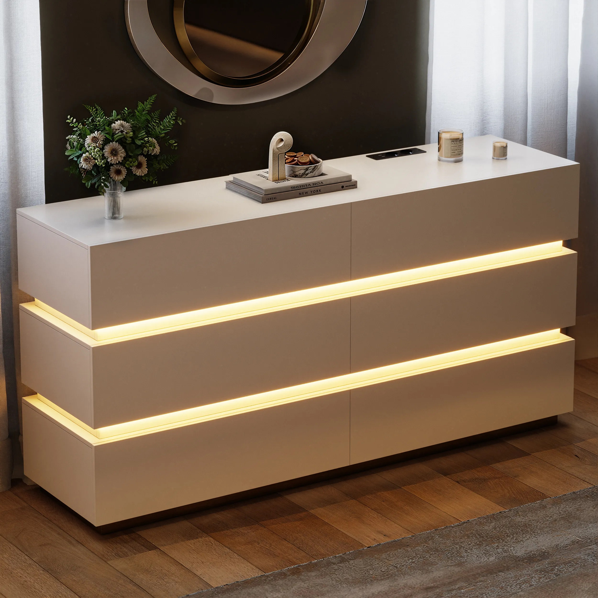 Lumio 6-Drawer Dresser with LED and Charging Station