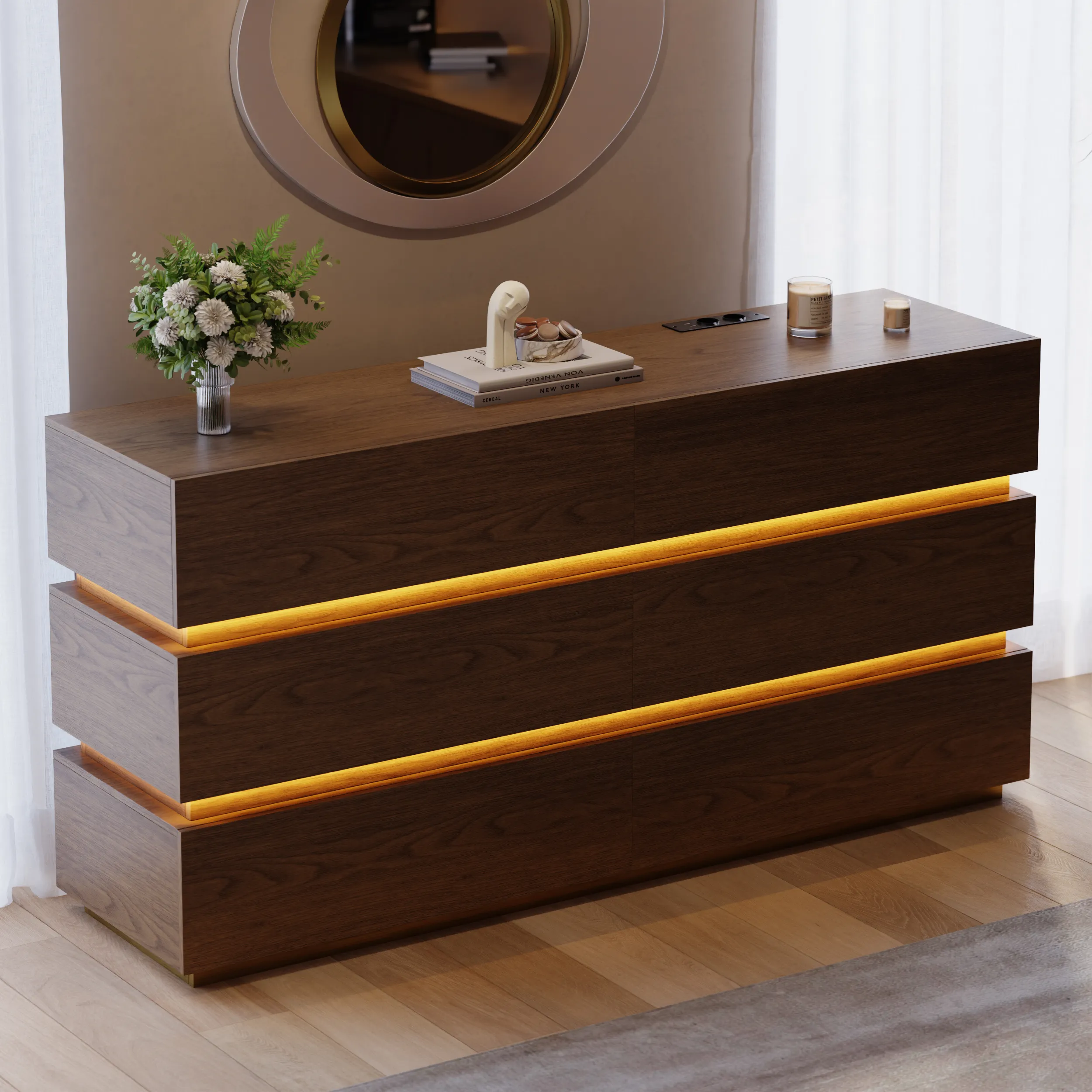Lumio LED 6-Drawer Dresser with Charging Station