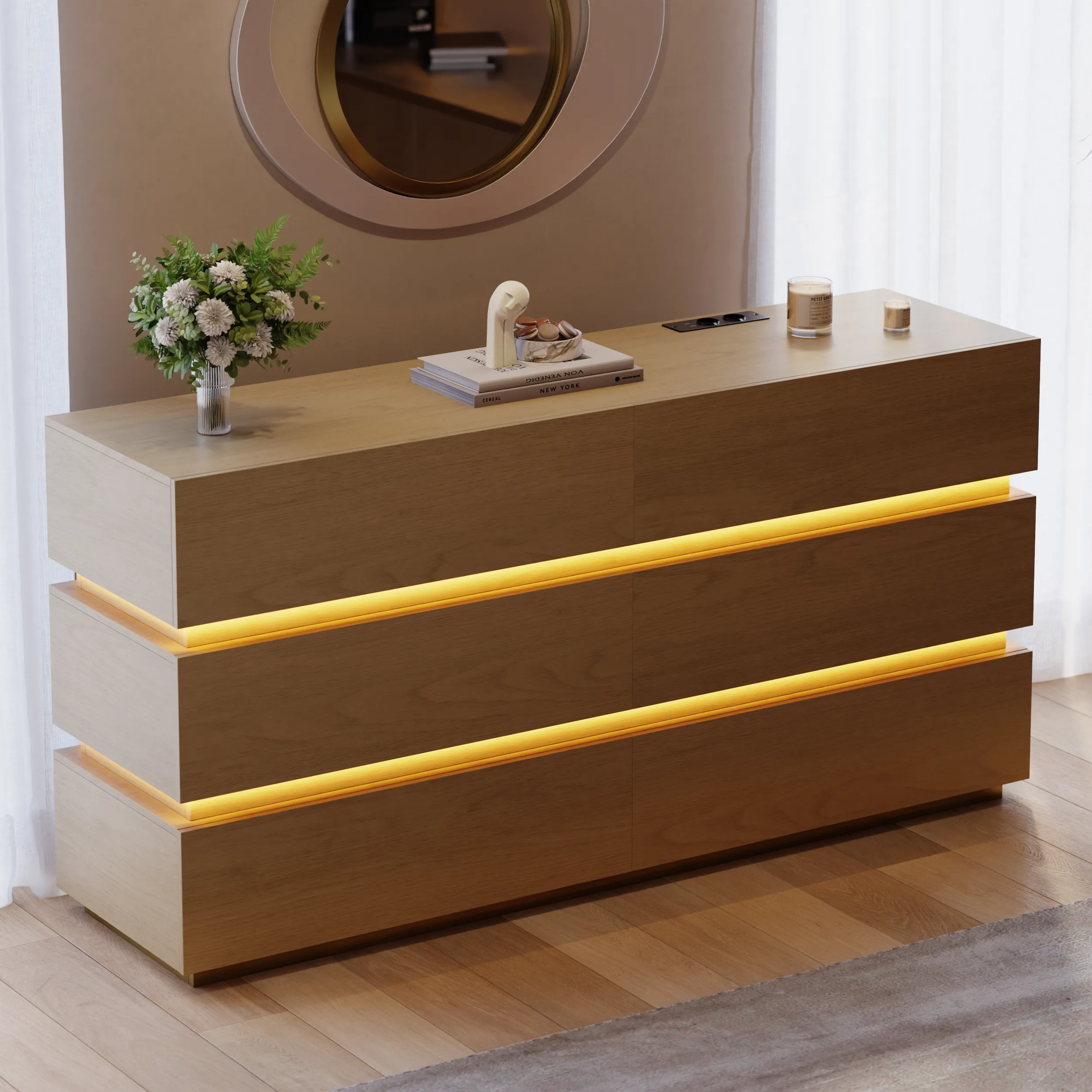 Lumio LED 6-Drawer Dresser with Charging Station