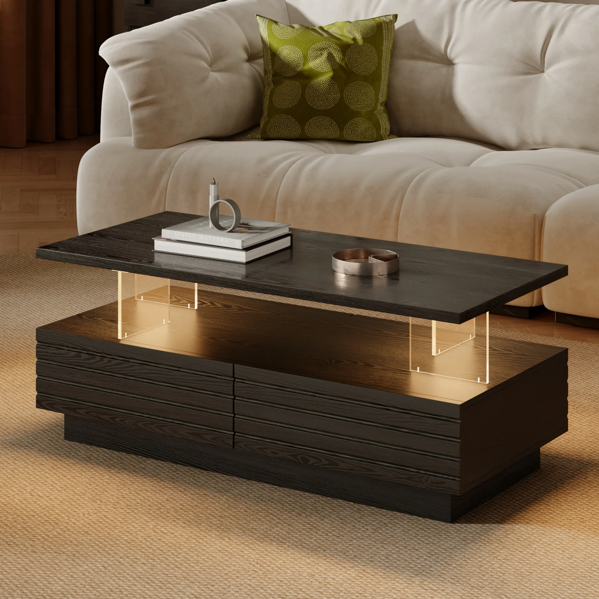 Lumoe 47" Rectangular Coffee Table with LED Lights - Black image