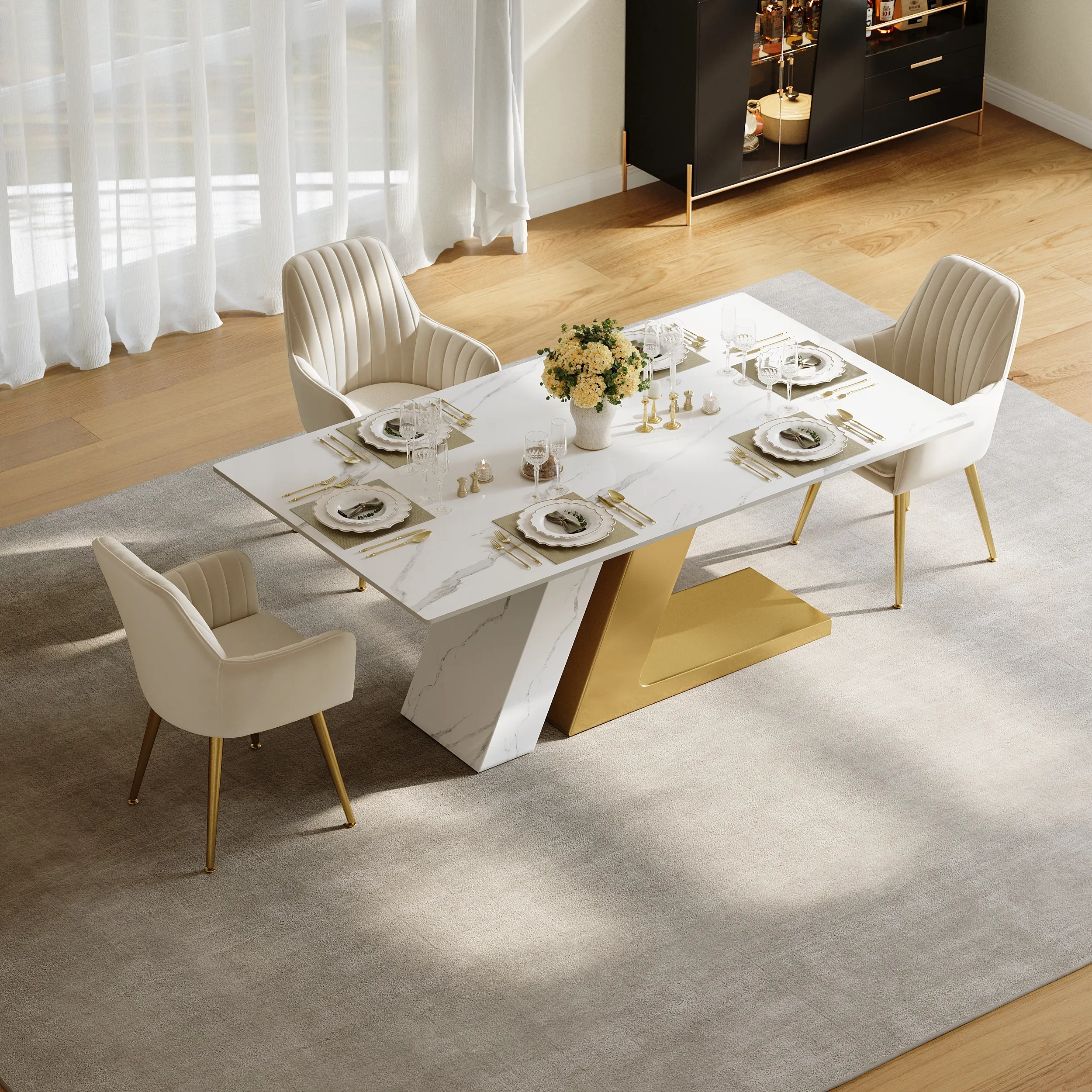 Luxotic 6-Seater Rectangle Dining Table - White, Sintered Stone image