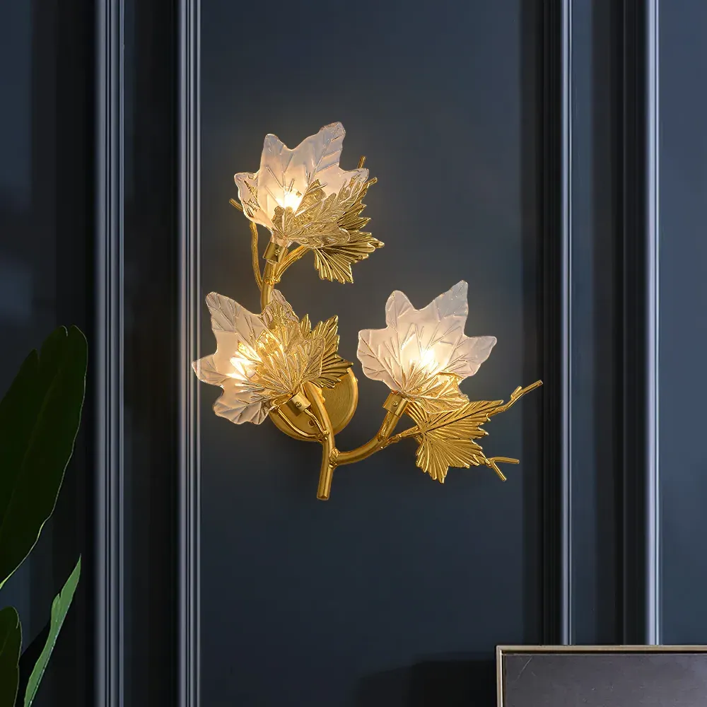 Maple Leaf 3-Light Wall Sconce - Gold, Glass image