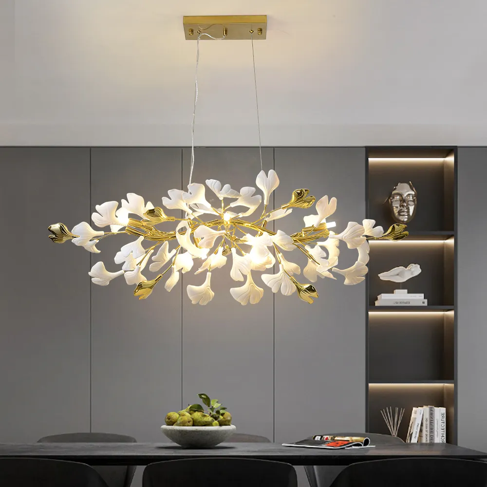 Martly 6-Light Art Deco Ginkgo Leaves Chandelier - White, Gold image