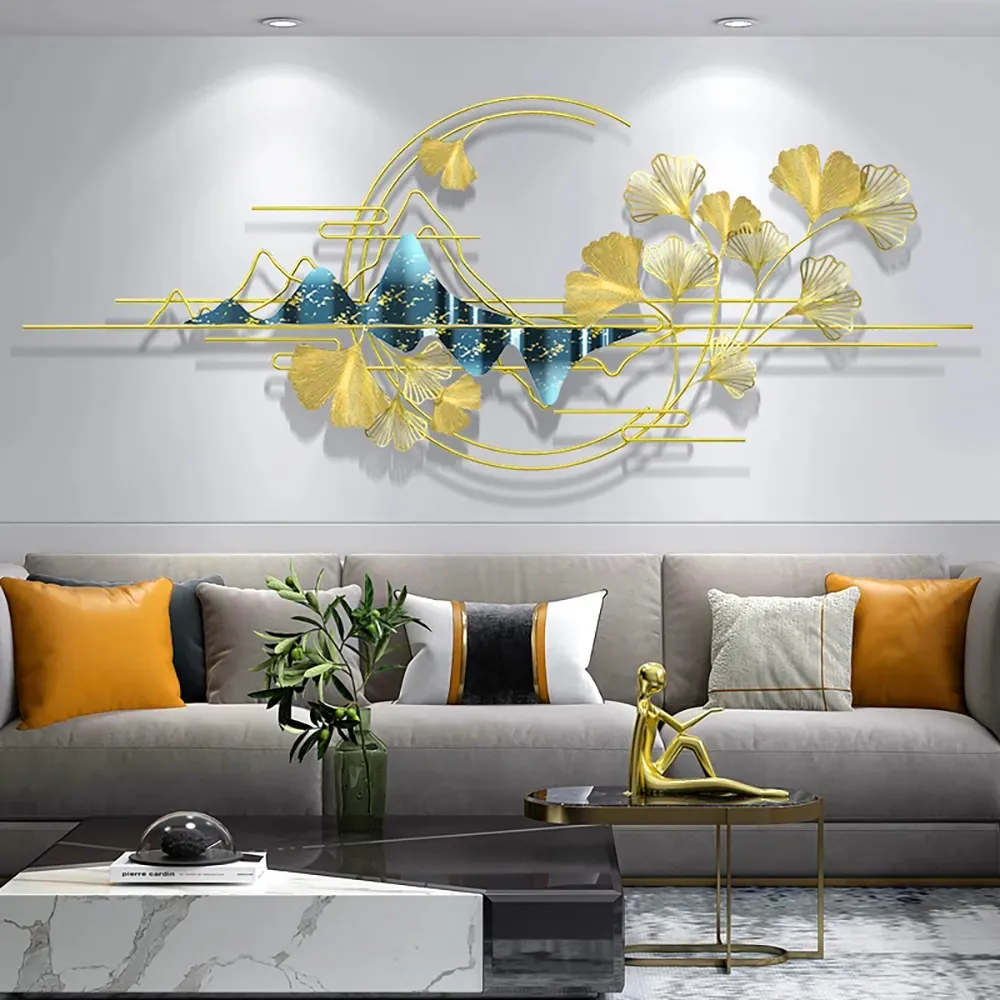 Metal Ginkgo Leaves Wall Decor - Blue, Gold