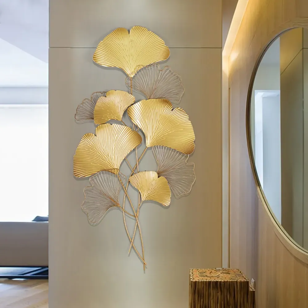 Metal Ginkgo Leaves Wall Decor - Gold