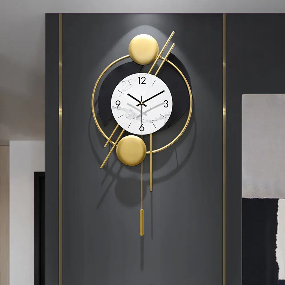 Metal Wall Clock with Gold Pendulum - Gold, Black