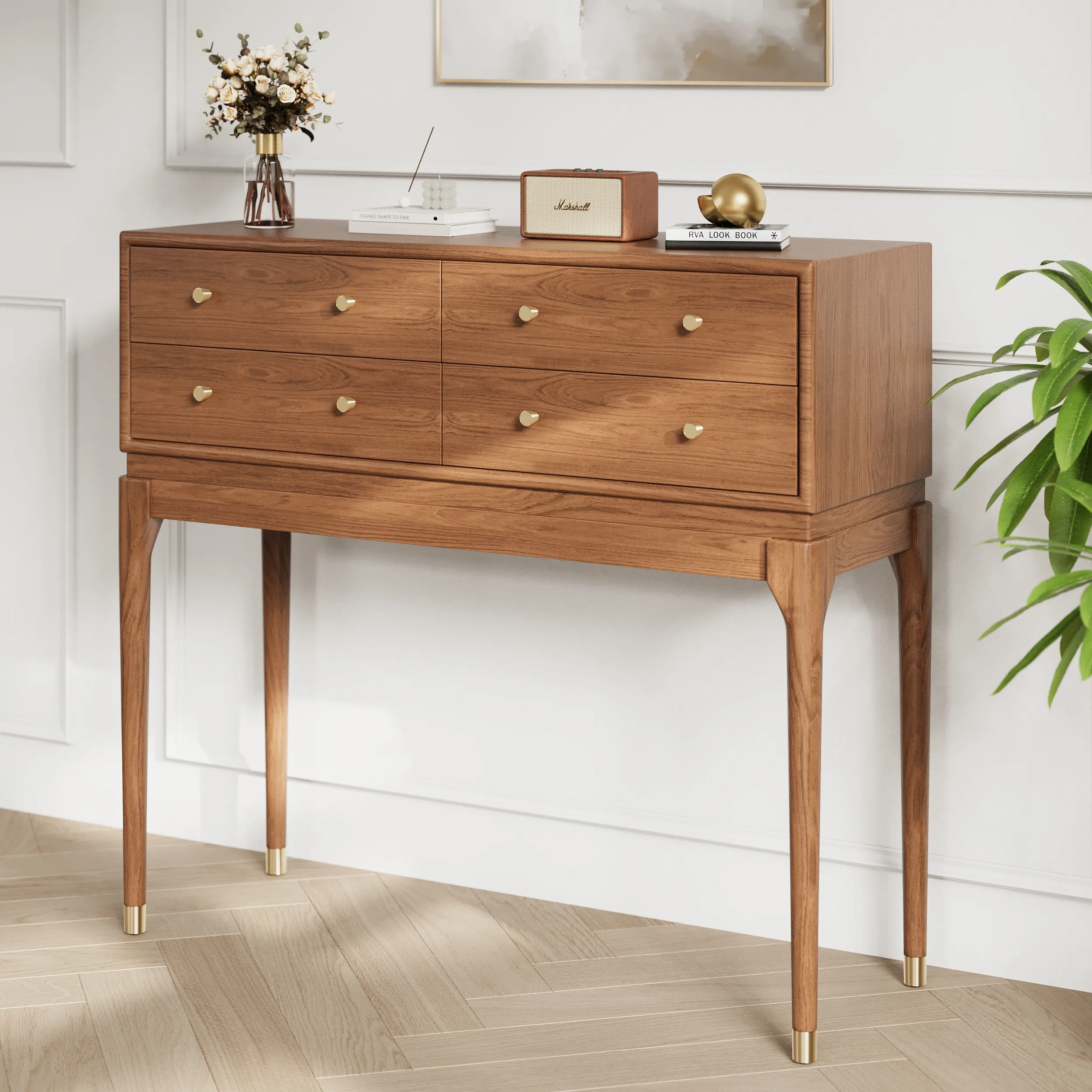 Mid Century Console Table with Storage - Walnut image
