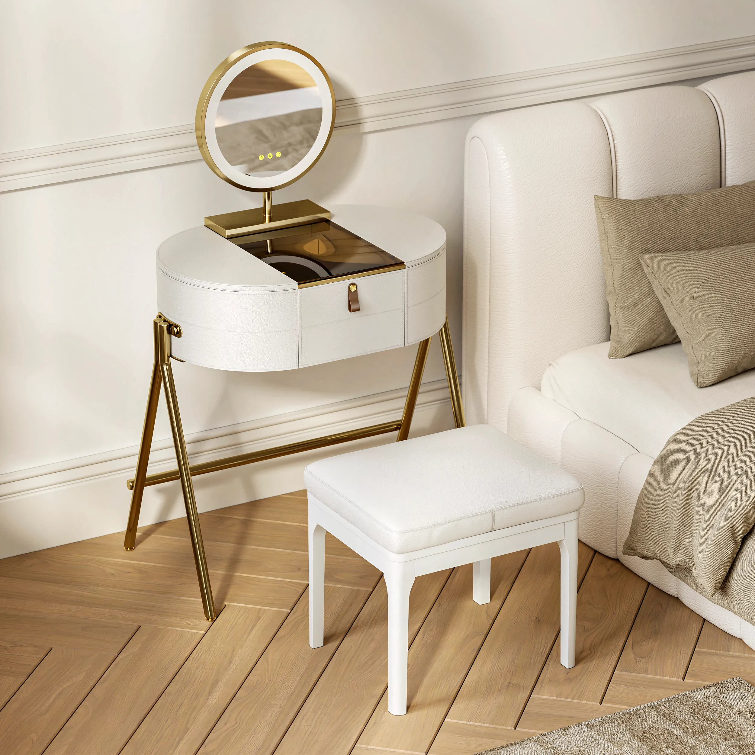 Mini Saddle Leather Makeup Vanity Set with Glass Top image