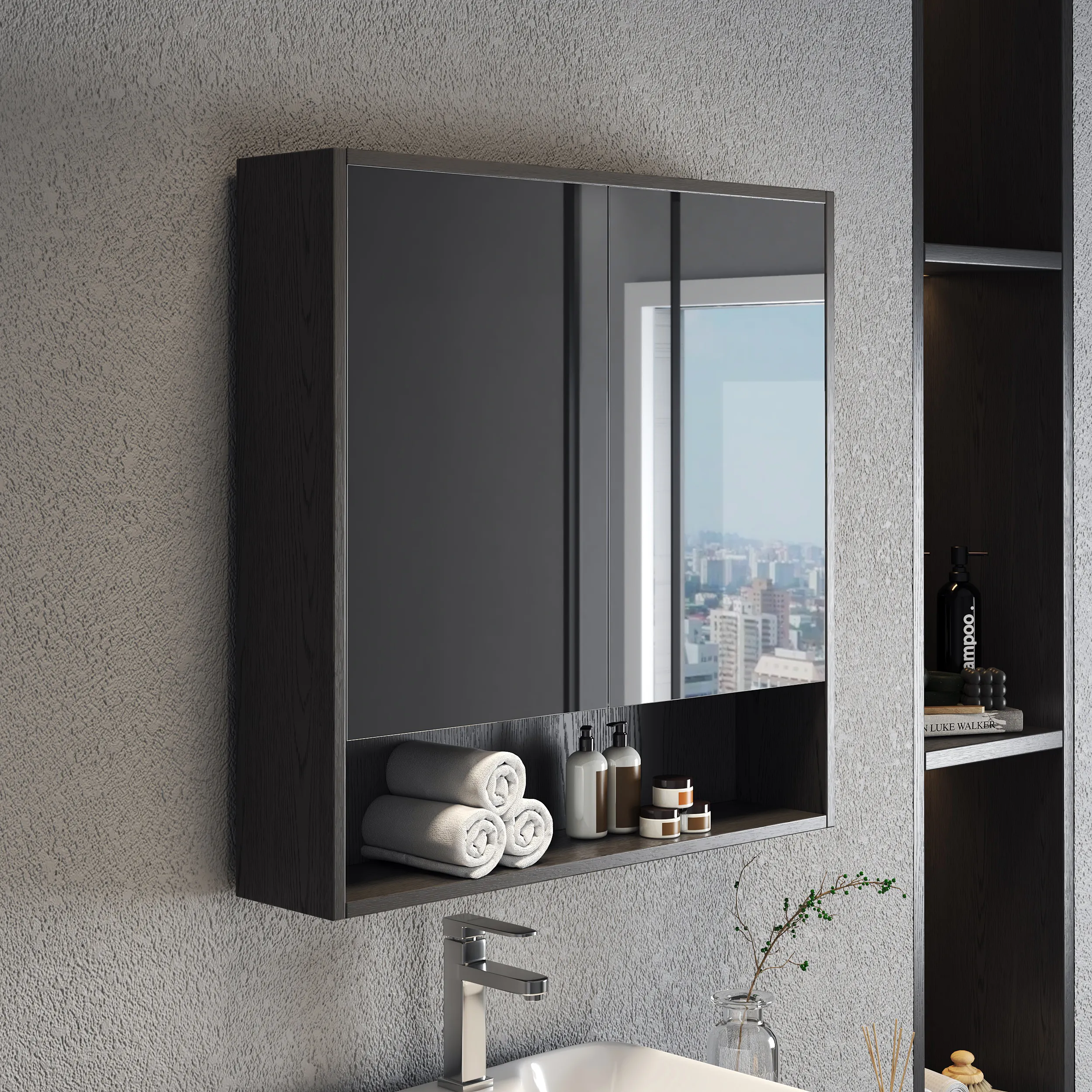 Mirror Cabinet with Storage - Black image