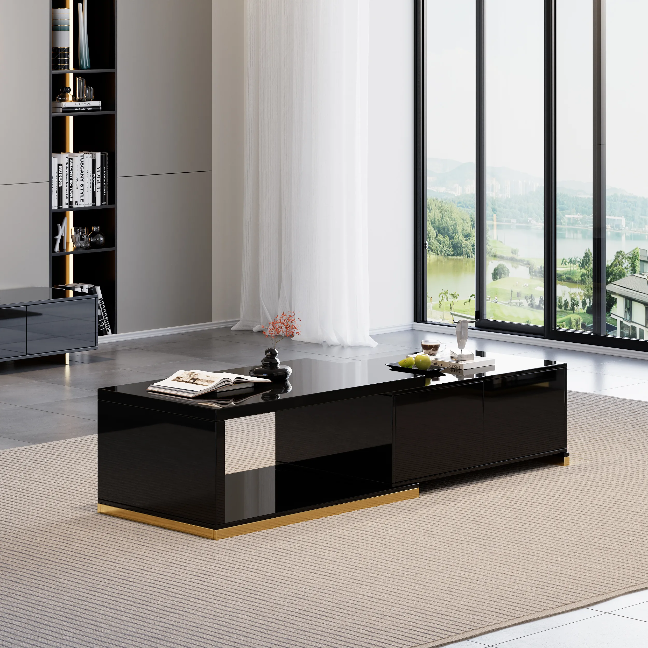 Mordelle Rectangle Coffee Table Extendable - Black, Wood image