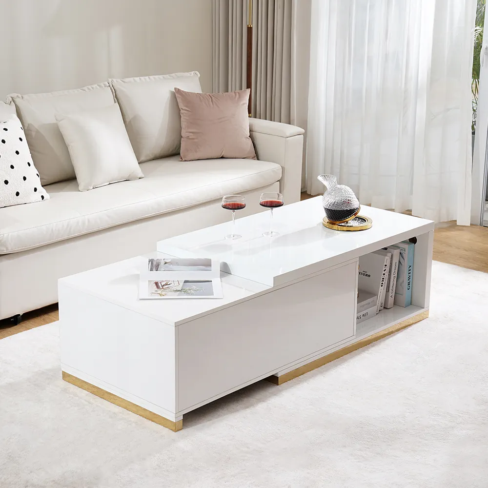 Mordelle Rectangle Coffee Table Extendable with 2 Drawers - White