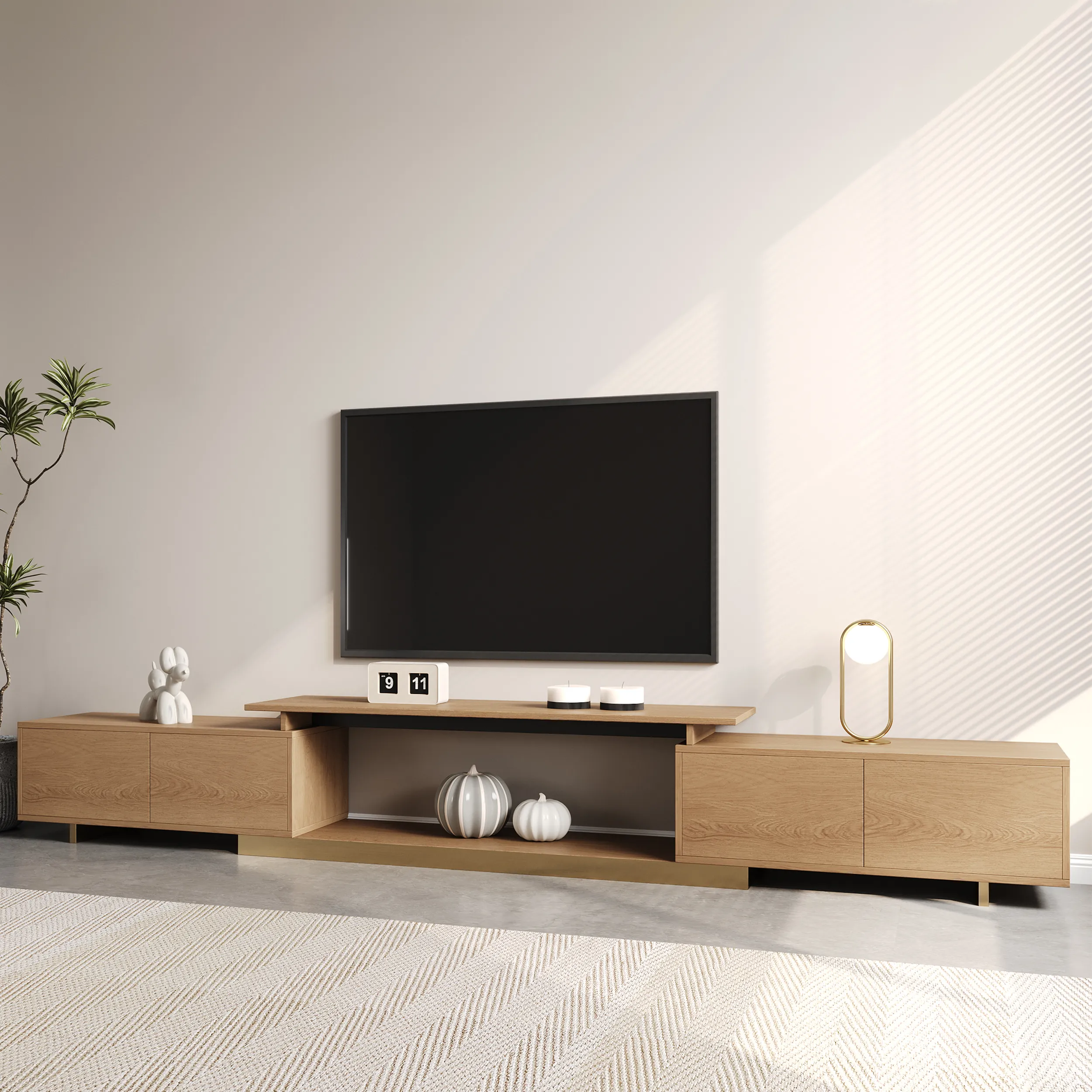 Mordelle Rectangle Extendable TV Stand with Storage - Natural
