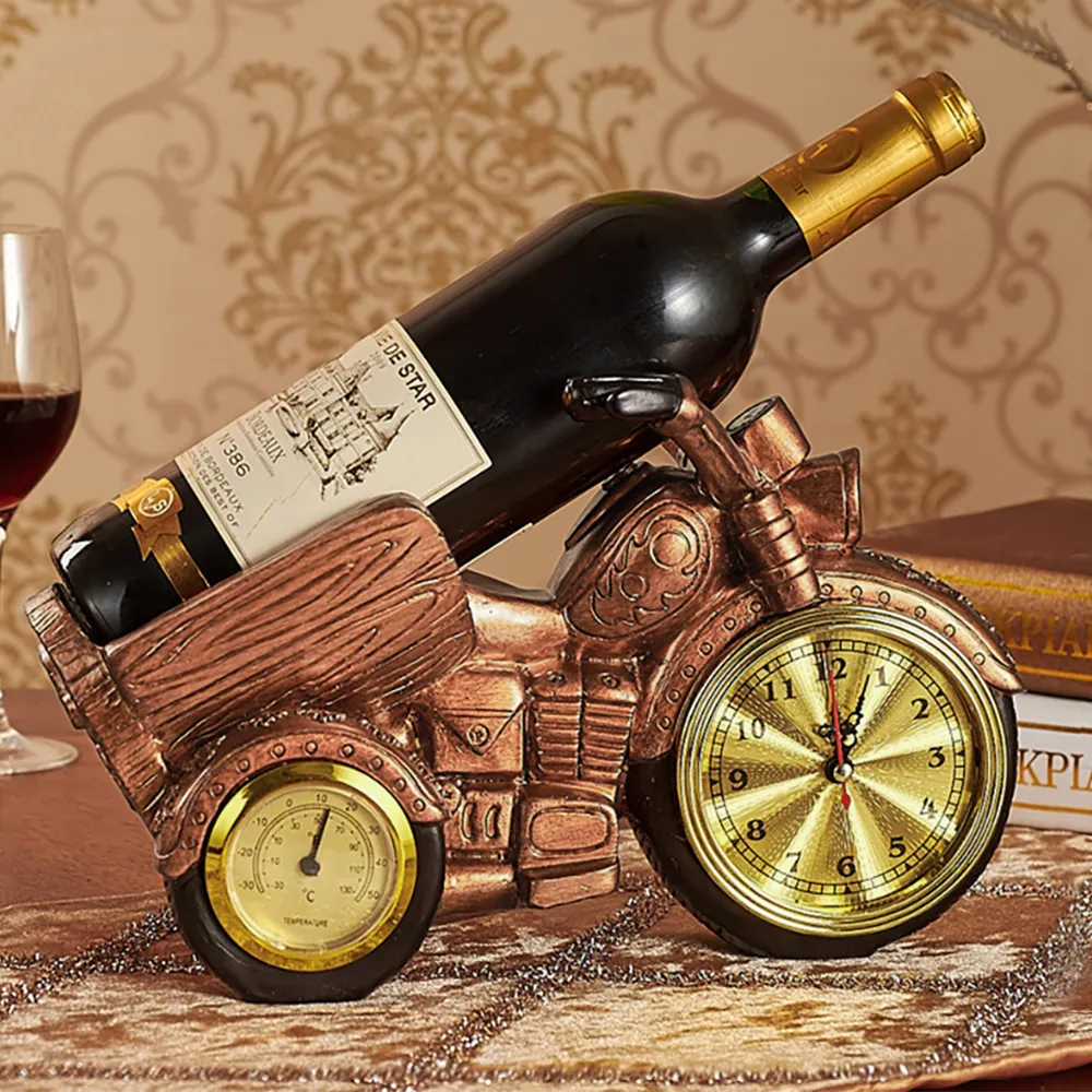 Motorcycle Clock Wine Rack Countertop Bottle Holder - Resin image