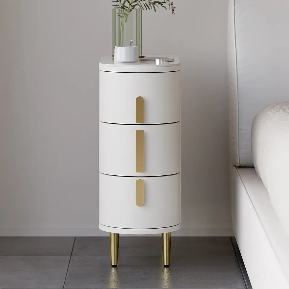 Narrow 3 Drawer Nightstand Set of 2 - Off-White, Sintered Stone image