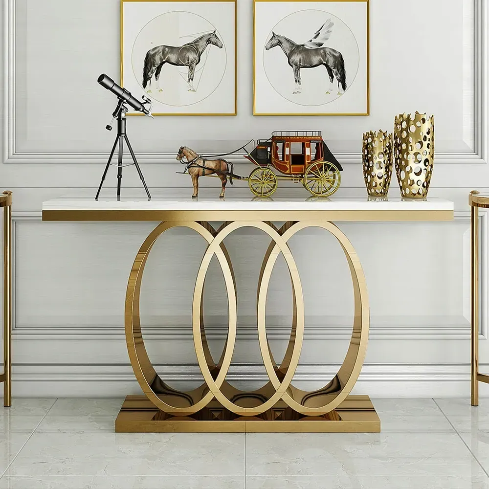 Narrow Console Table - White, Marble