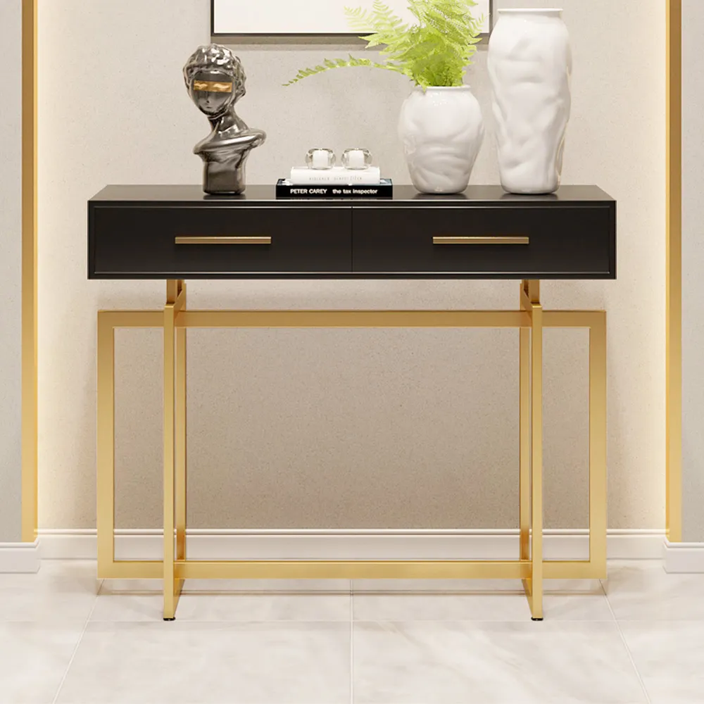 Narrow Console Table with Storage Drawers - Black, MDF