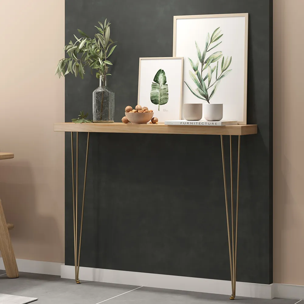 Narrow Rectangular Console Table with Hairpin Legs - Wood