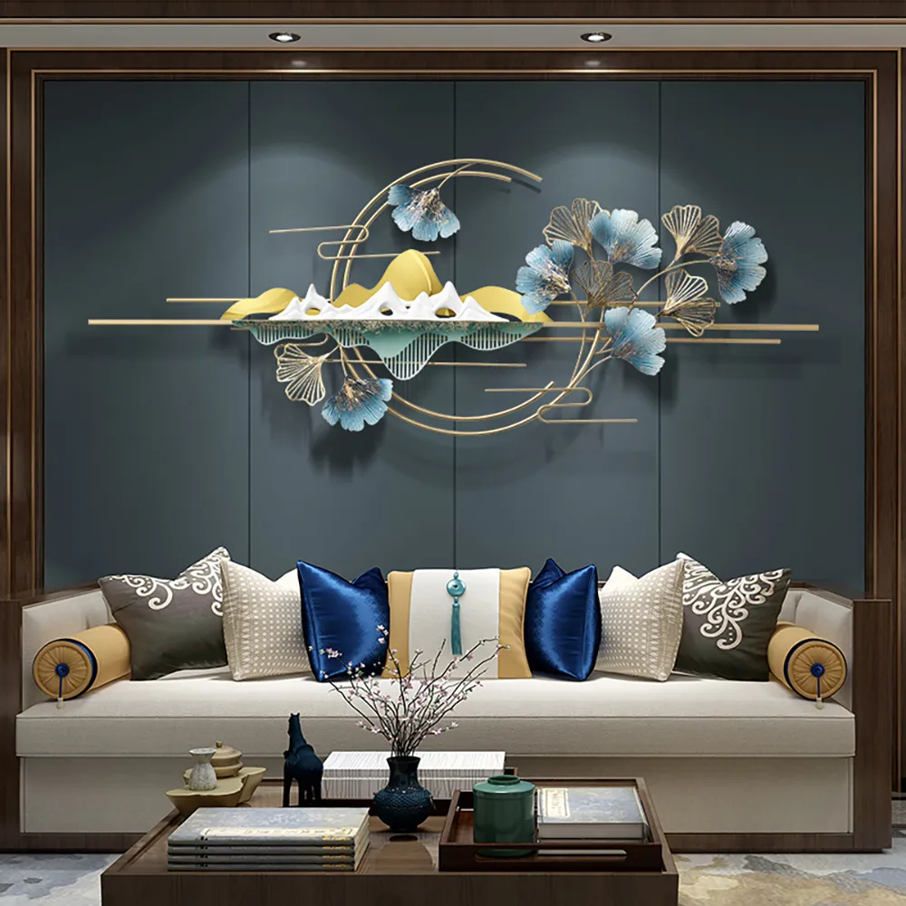 Natural Landscape Metal Wall Decor with Ginkgo Leaves