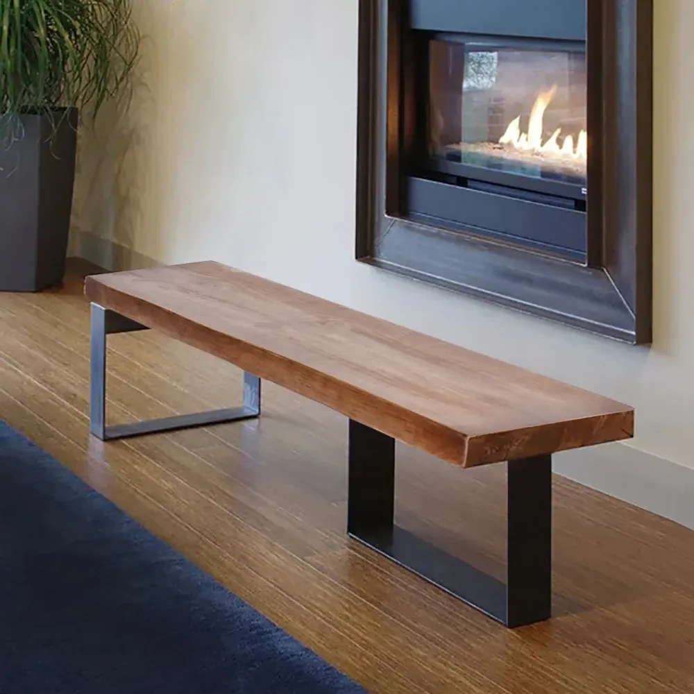 Natural Wood Entryway Bench with Metal Legs - Pine