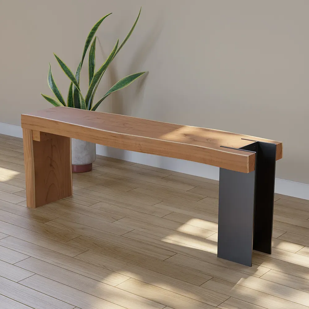 Natural Wood Entryway Bench with Metal Legs