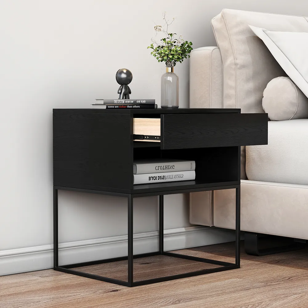 Nightstand Set with Drawer - Black, Wood