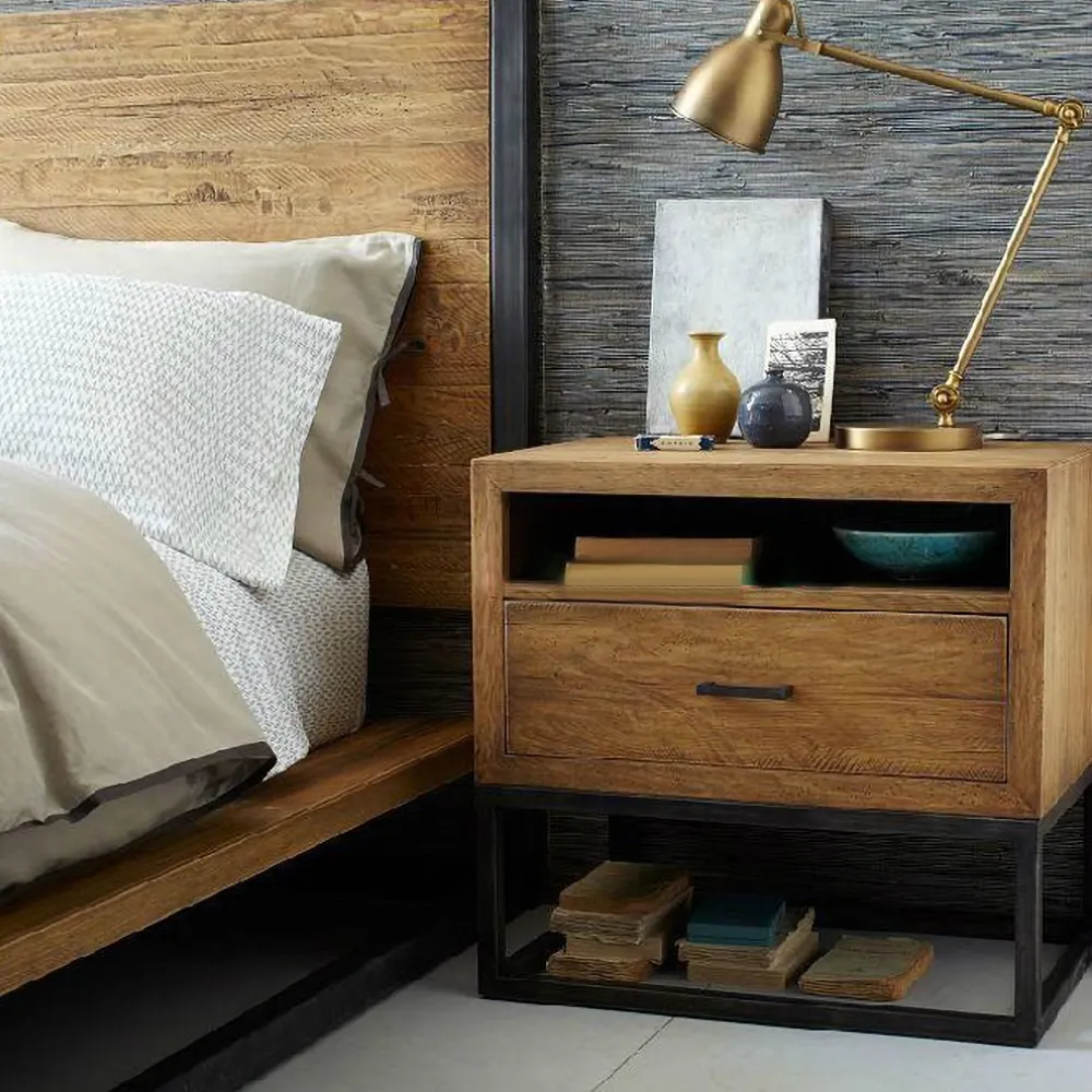 Nightstand with Drawer - Black, Pine Wood
