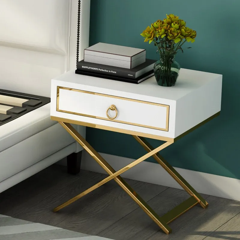 Nightstand with Drawer - White, Stainless Steel image
