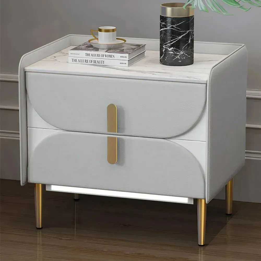 Nightstand with LED Light - Gray, Microfiber Leather image