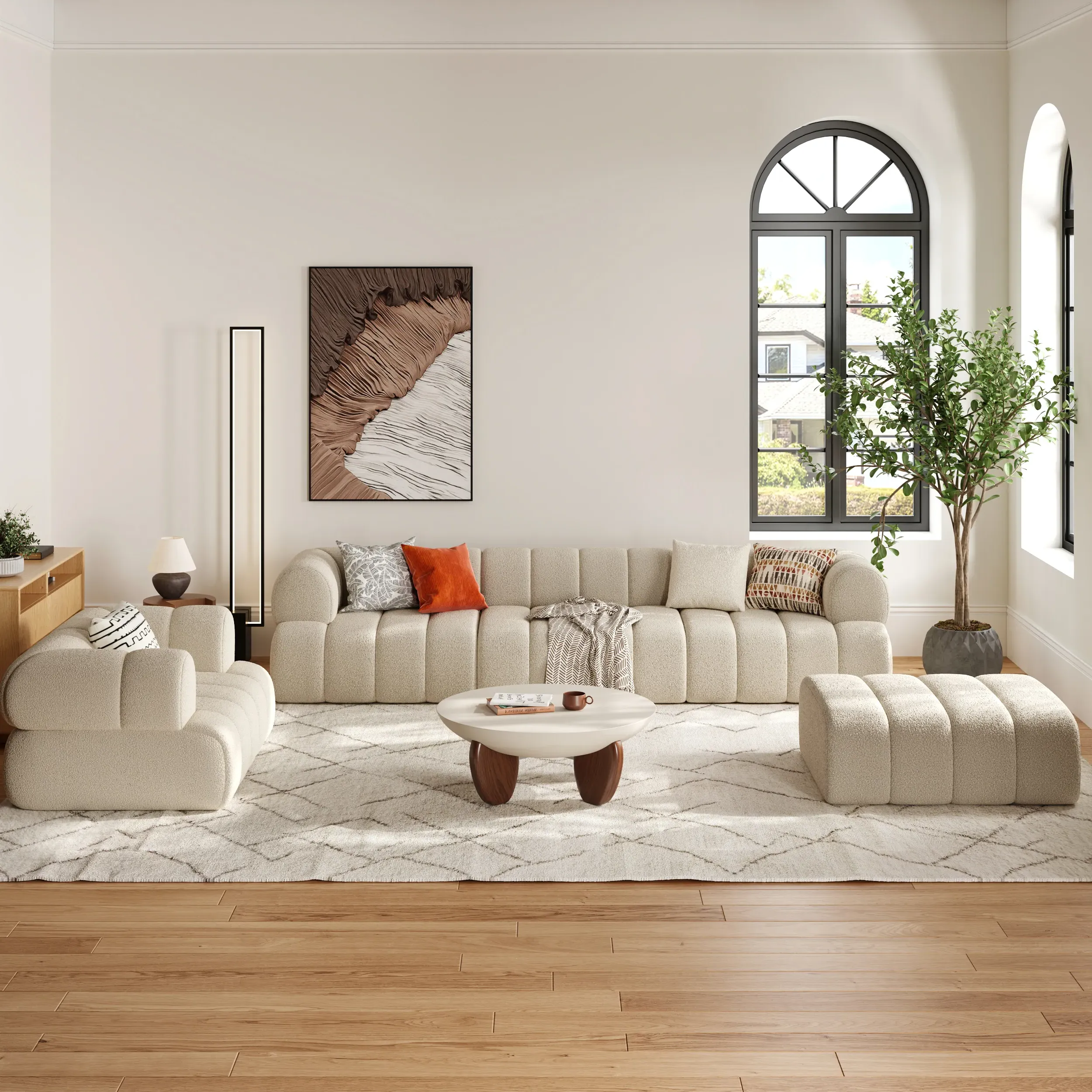 Nimbus 4-Piece Channel Sectional Sofa with Ottoman - Chenille image