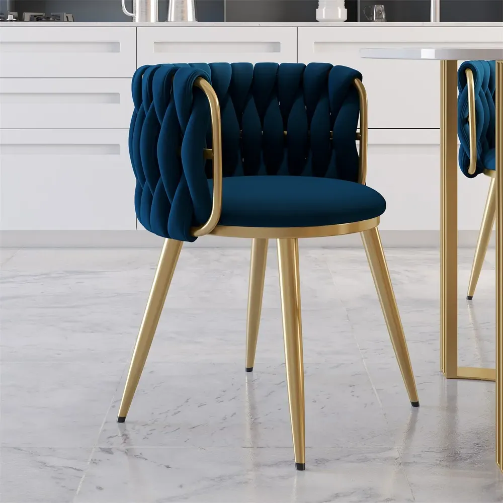 Nordic 4-Piece Barrel Back Dining Chair - Blue, Velvet