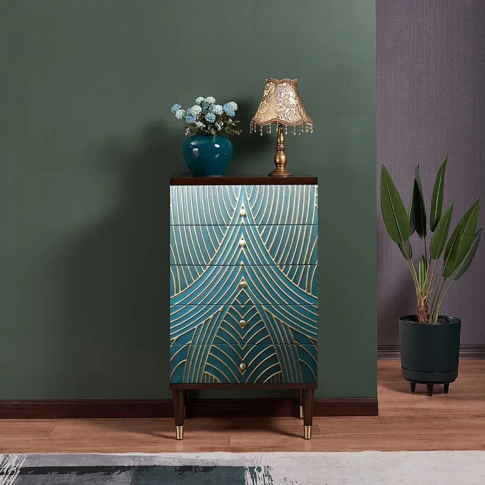 Novel Large 5-Drawer Chest - Blue, Gold-Painted