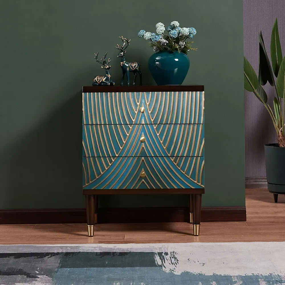 Novel Small 3-Drawer Chest - Blue, Gold-Painted image