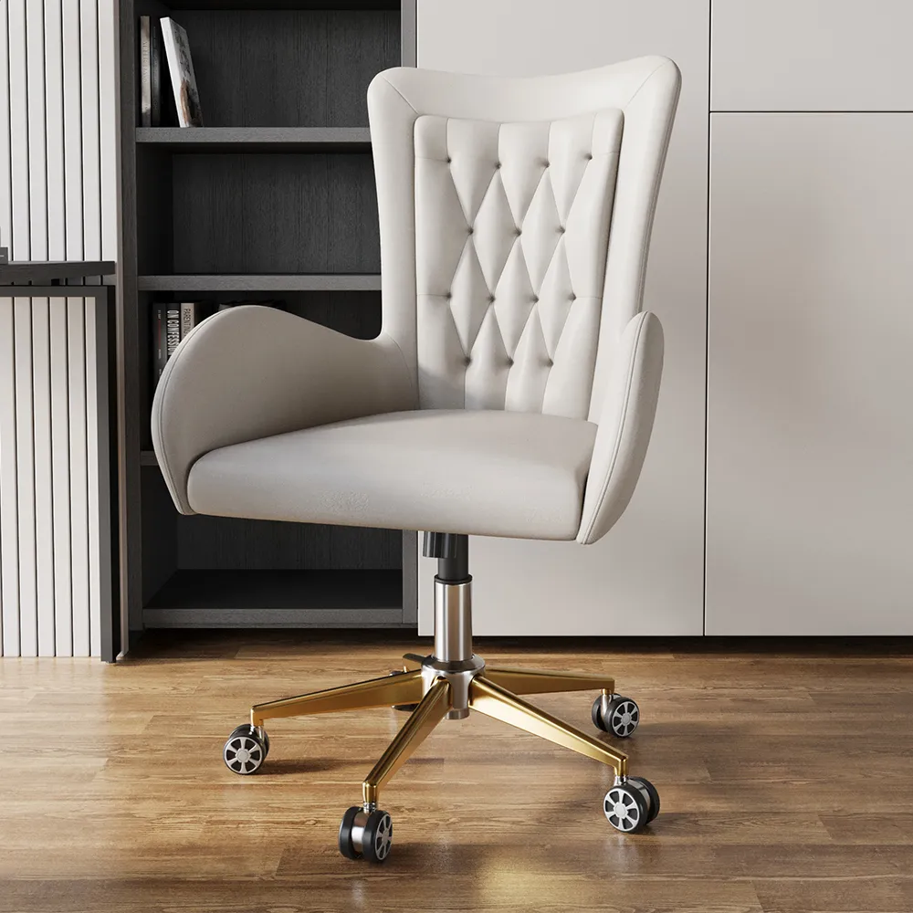 Oakic Swivel Office Chair Height Adjustable - White, Leather