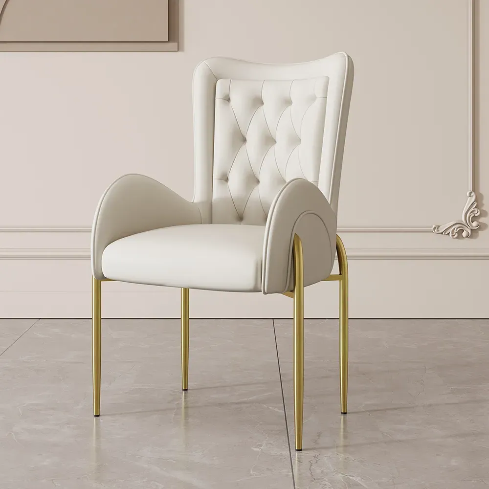 Oakic Tufted Wingback Dining Chair with Arms 8-Piece - White, PU Leather