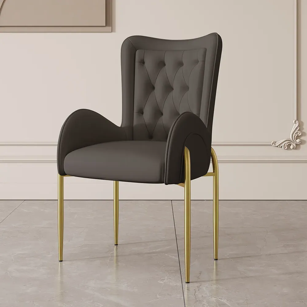 Oakic Tufted Wingback Dining Chair with Arms - Dark Gray, PU Leather image