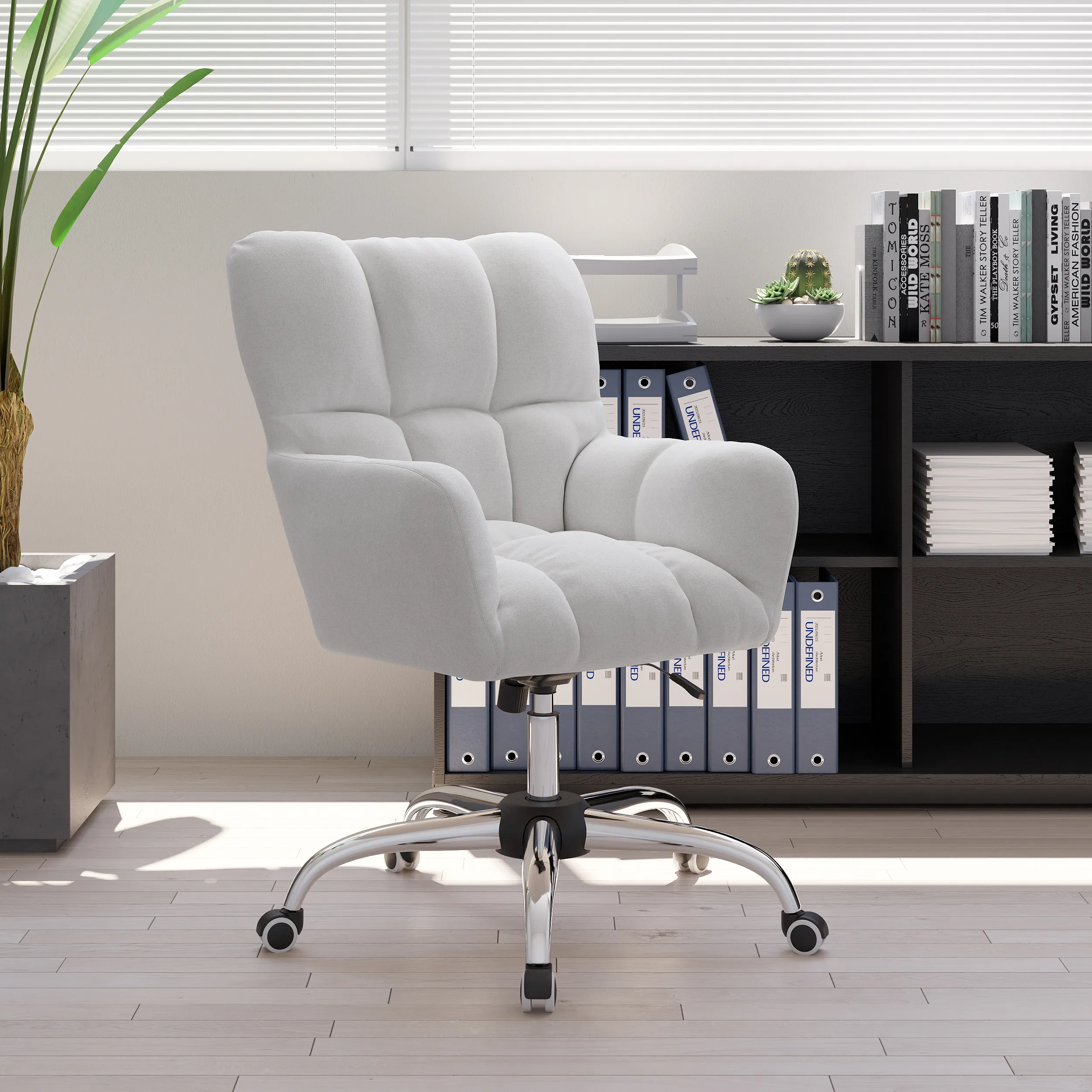 Office Chair Height Adjustable - White, Cotton Linen