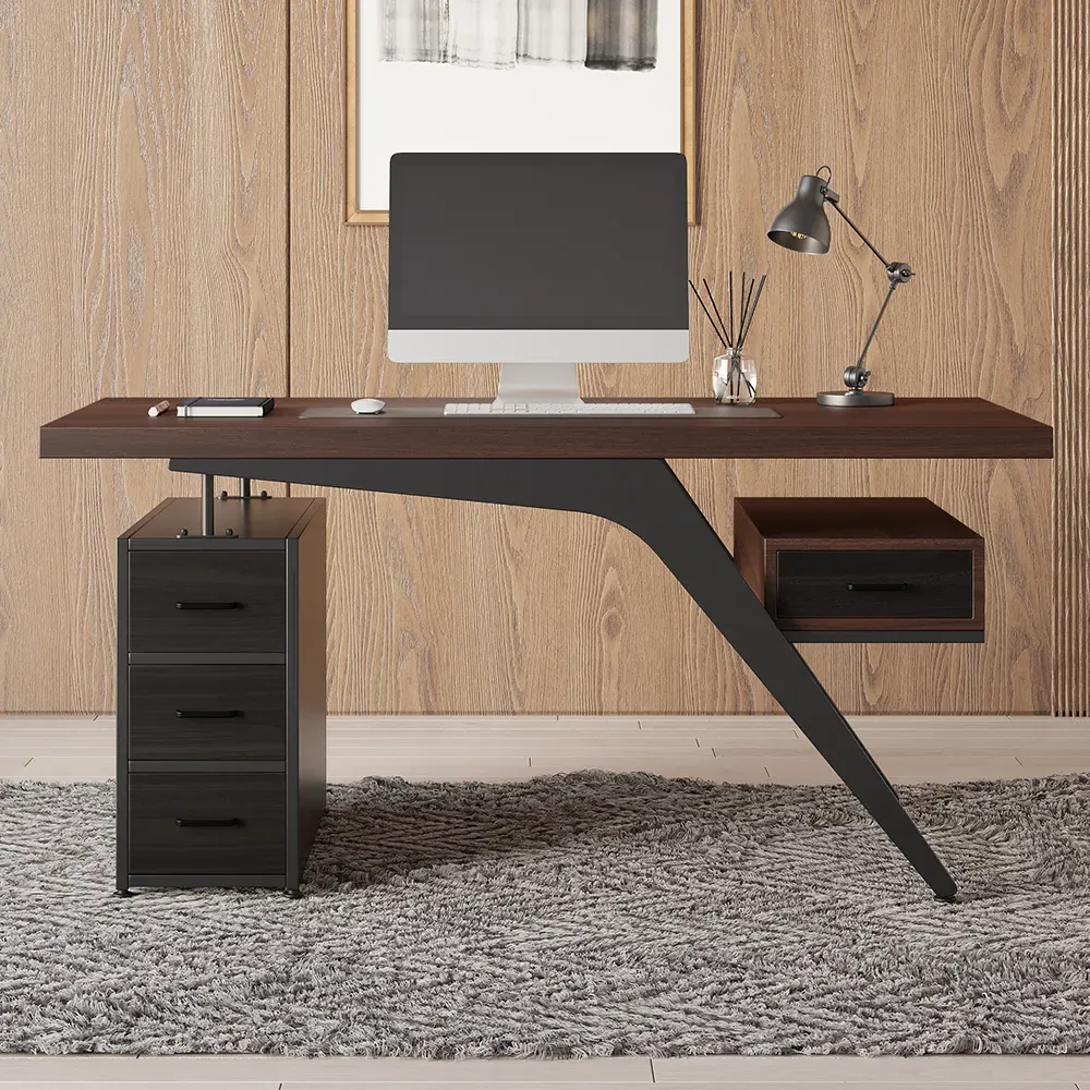 Office Computer Desk with Drawers - Black, Pinewood image