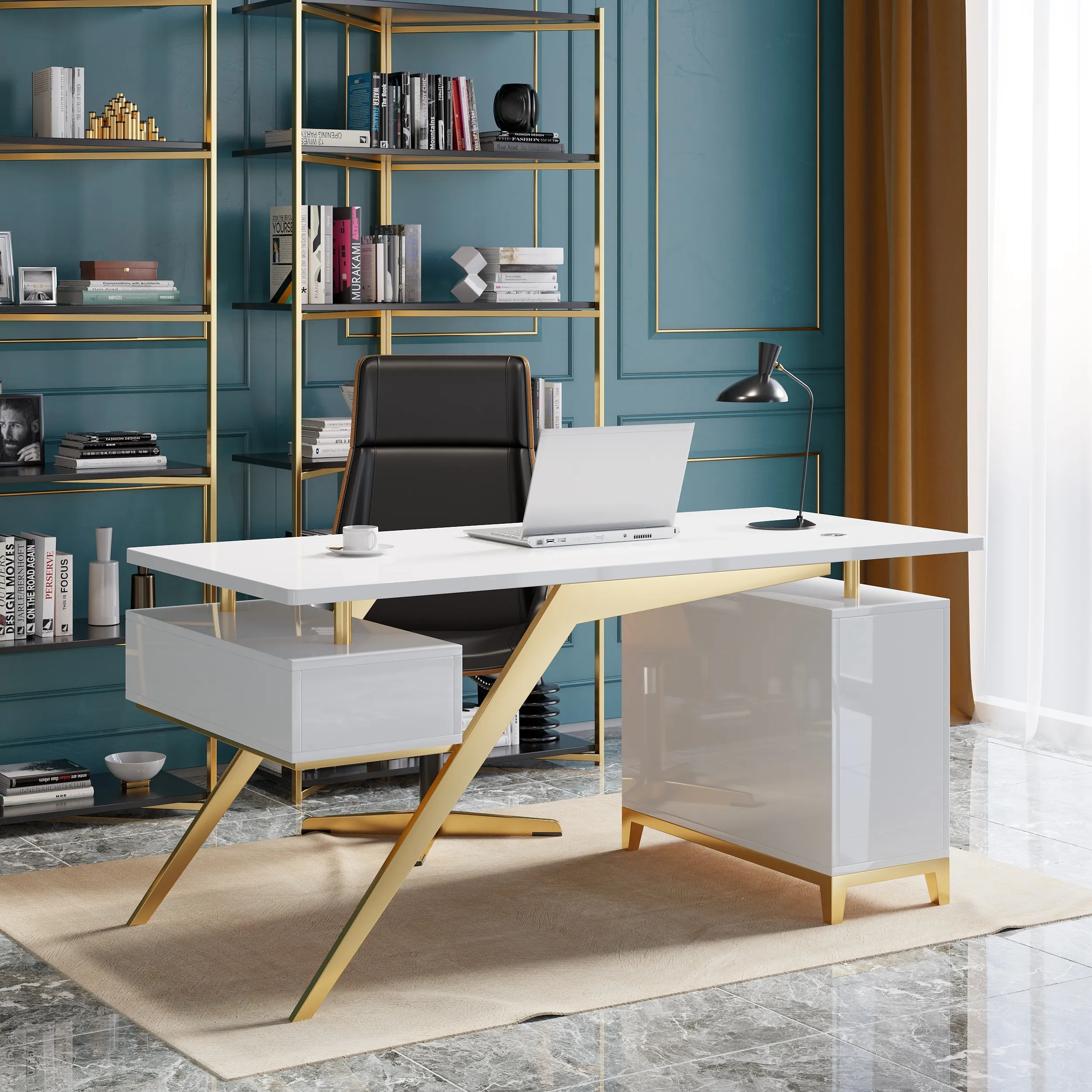 Office Desk with Drawers & Storage - White image