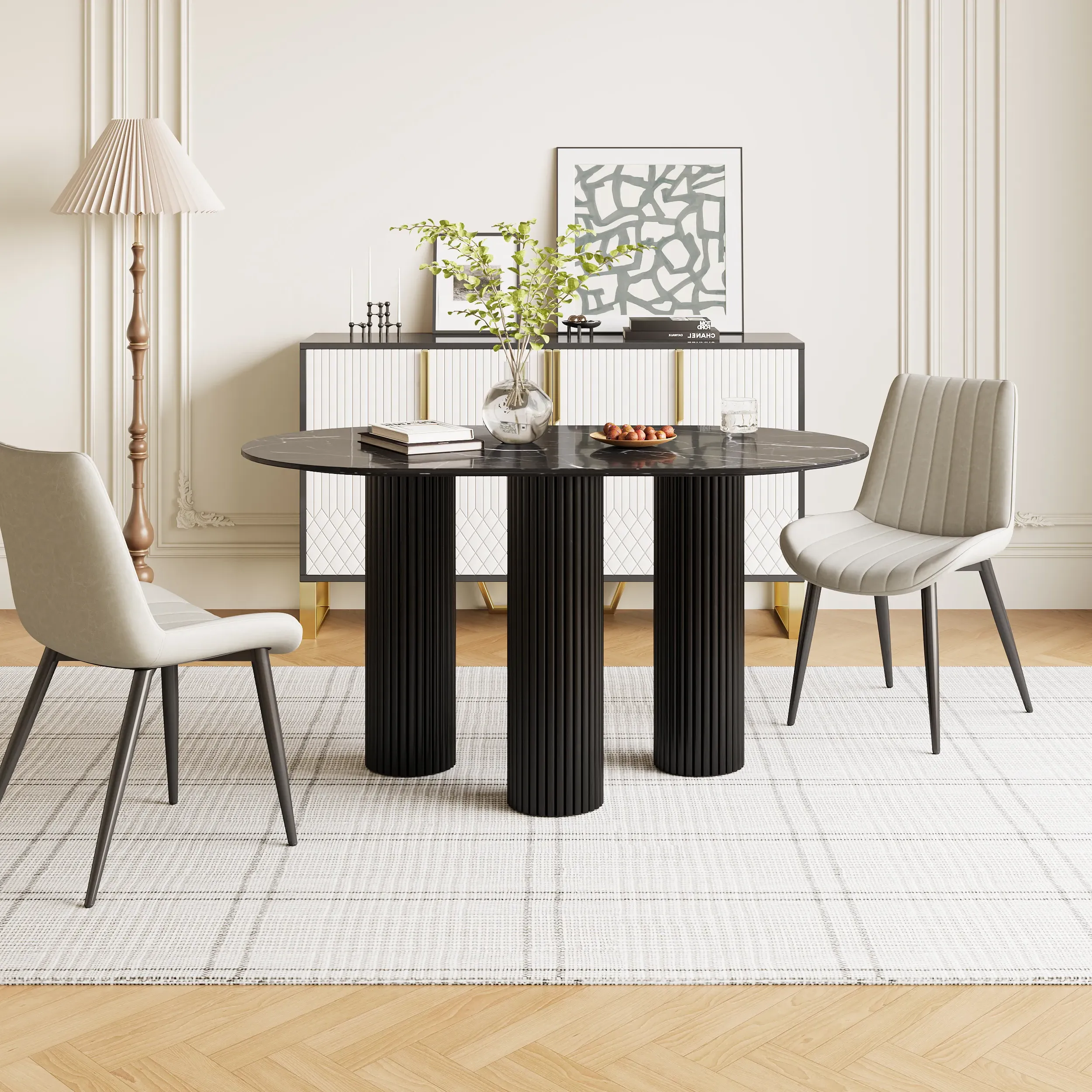 Oval Dining Table 3 Legs - Black, Sintered Stone
