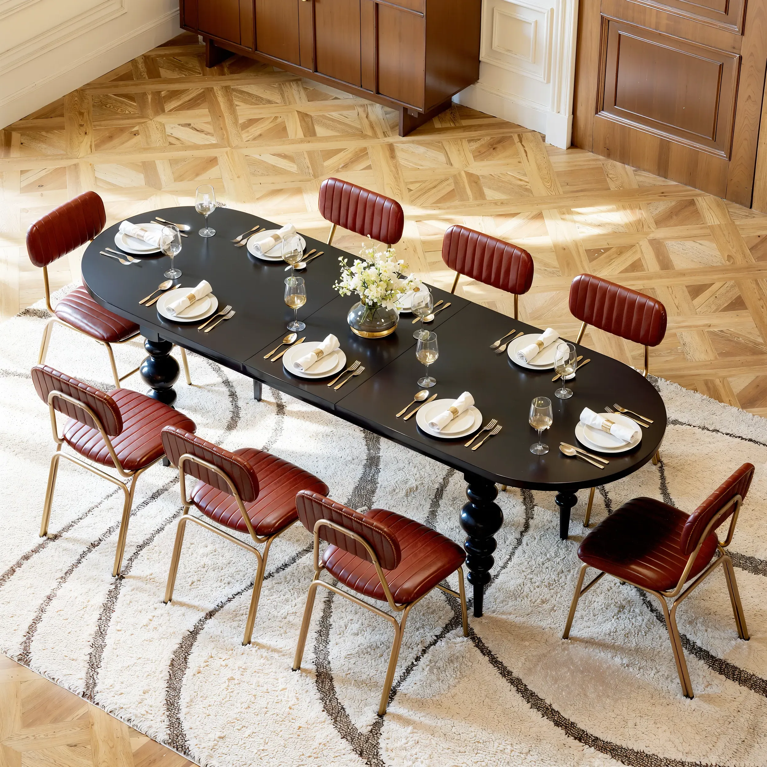 Oval Dining Table Extendable with Turned Legs - Black, MDF image
