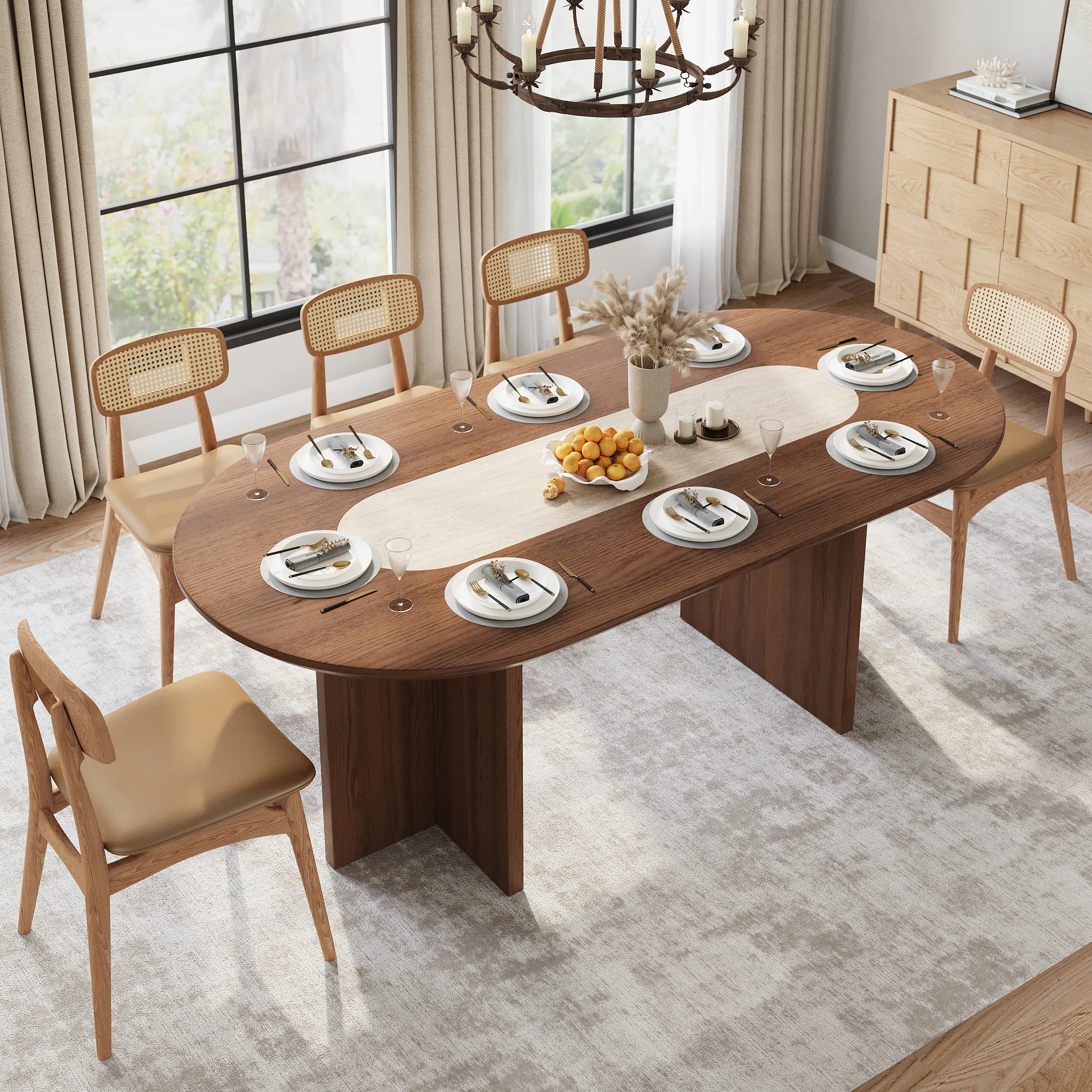 Oval Dining Table for 8 - Faux Marble, Rubberwood image