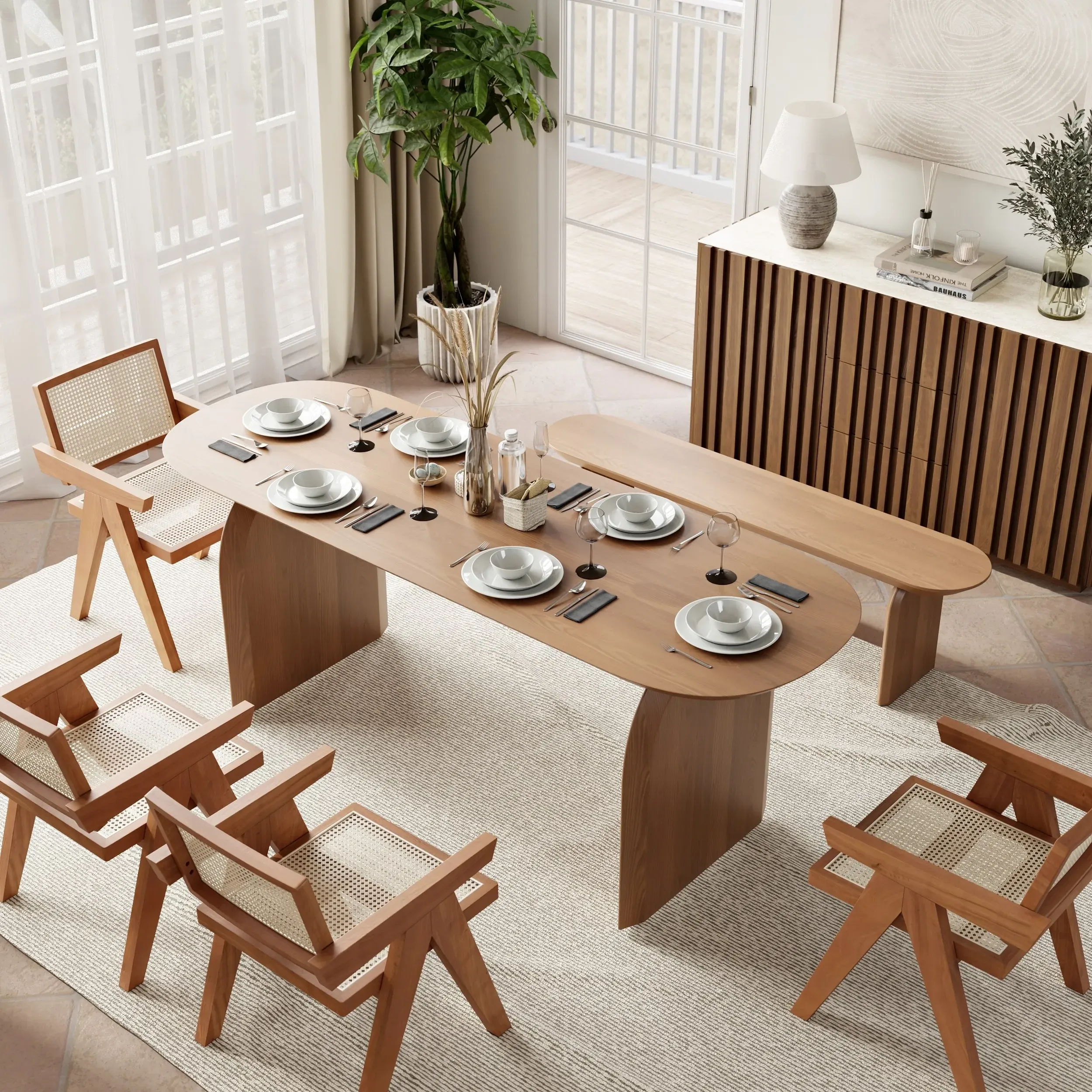 Oval Dining Table for 8 People - Walnut, Solid Wood