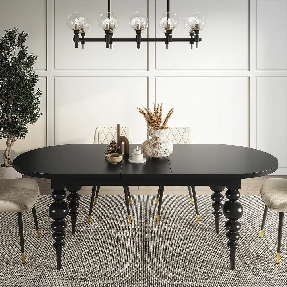 Oval Extendable Dining Table Set with 4 Chairs - Black Antique image