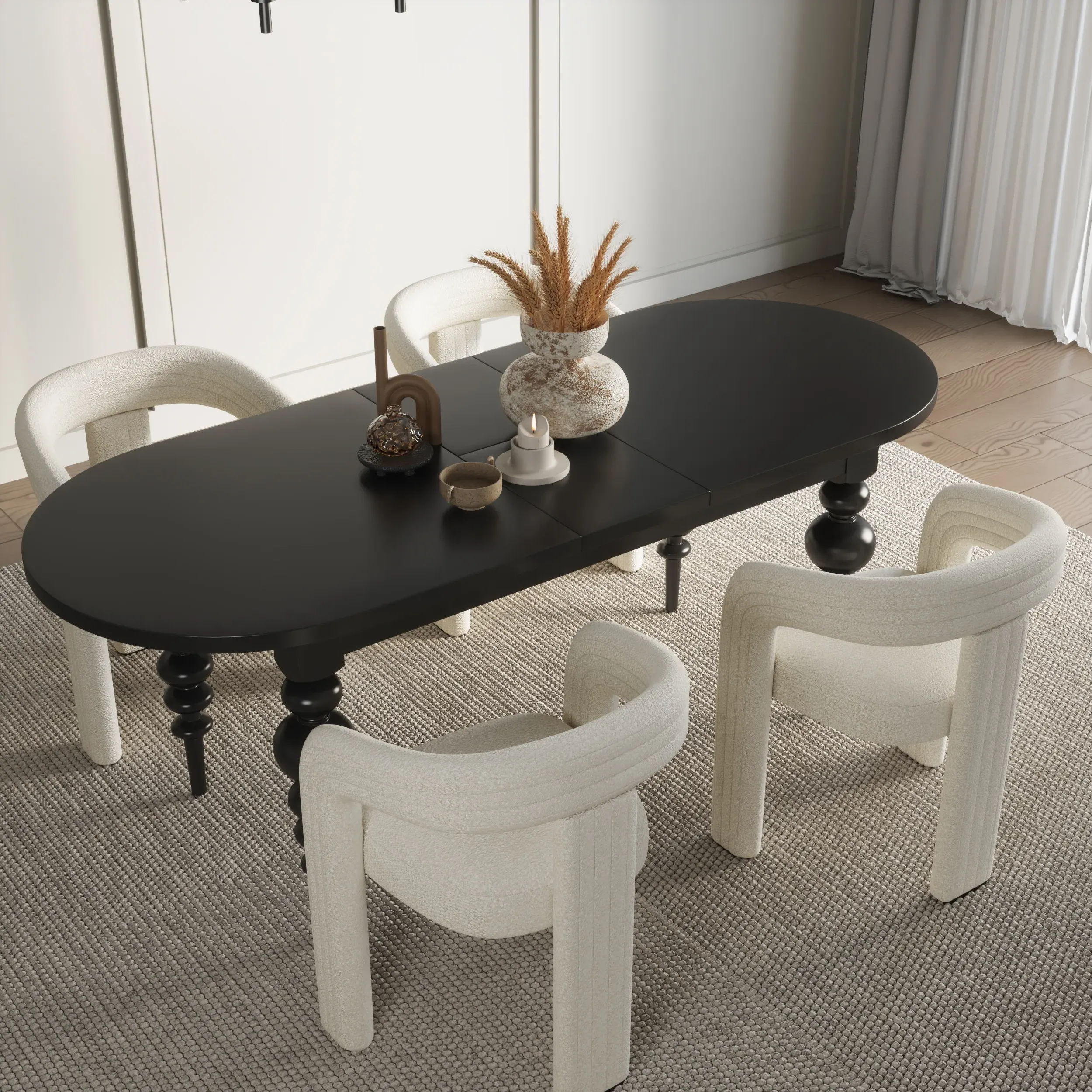 Oval Extendable Dining Table Set with 4 Chairs - Black, Oak image