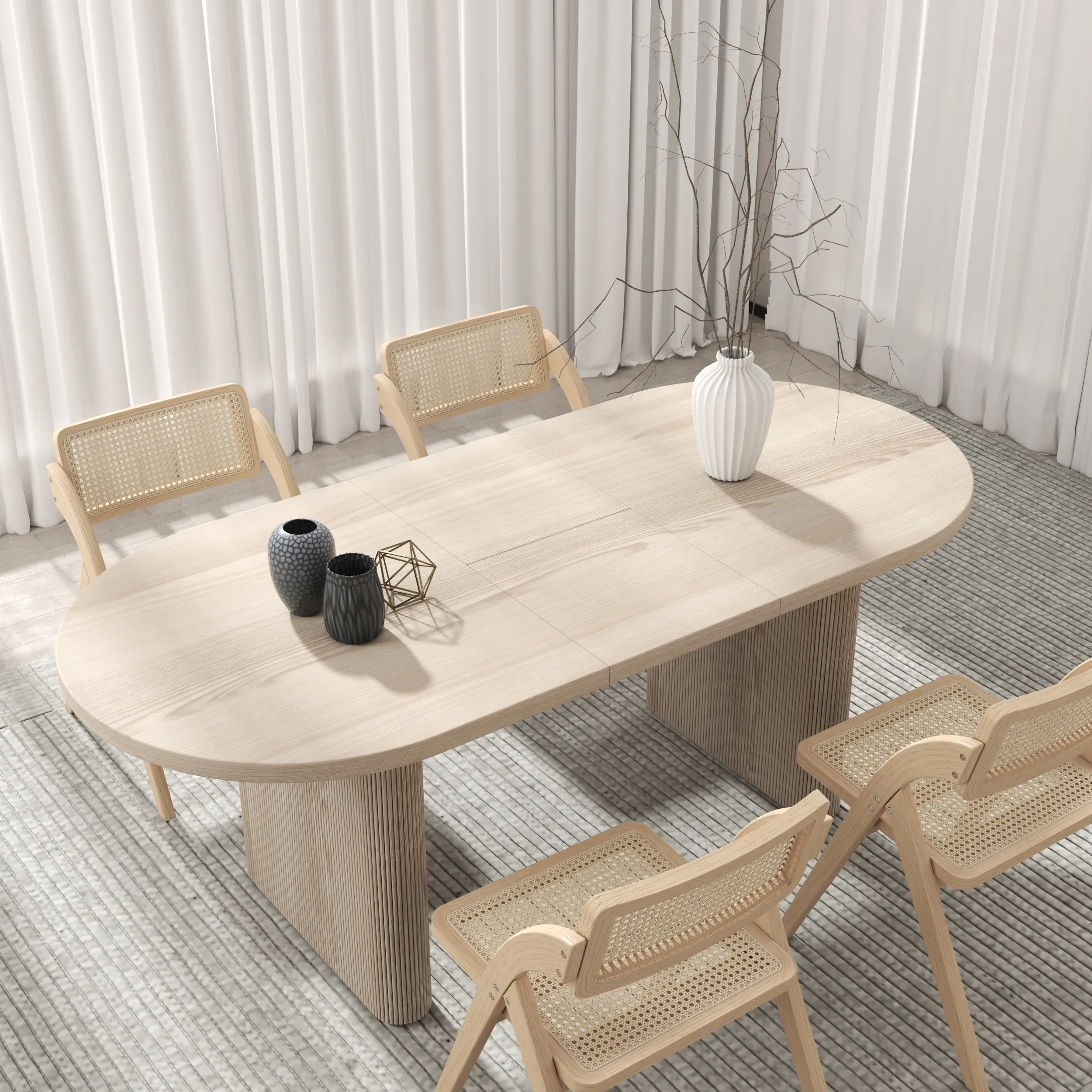 Oval Extendable Dining Table Set with 4 Chairs - Whitewash