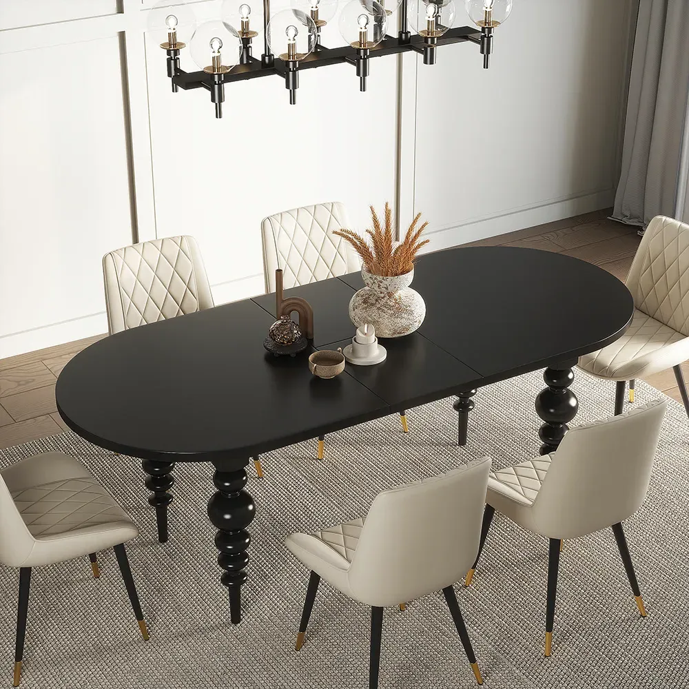 Oval Extendable Dining Table Set with 6 Chairs - Black Antique