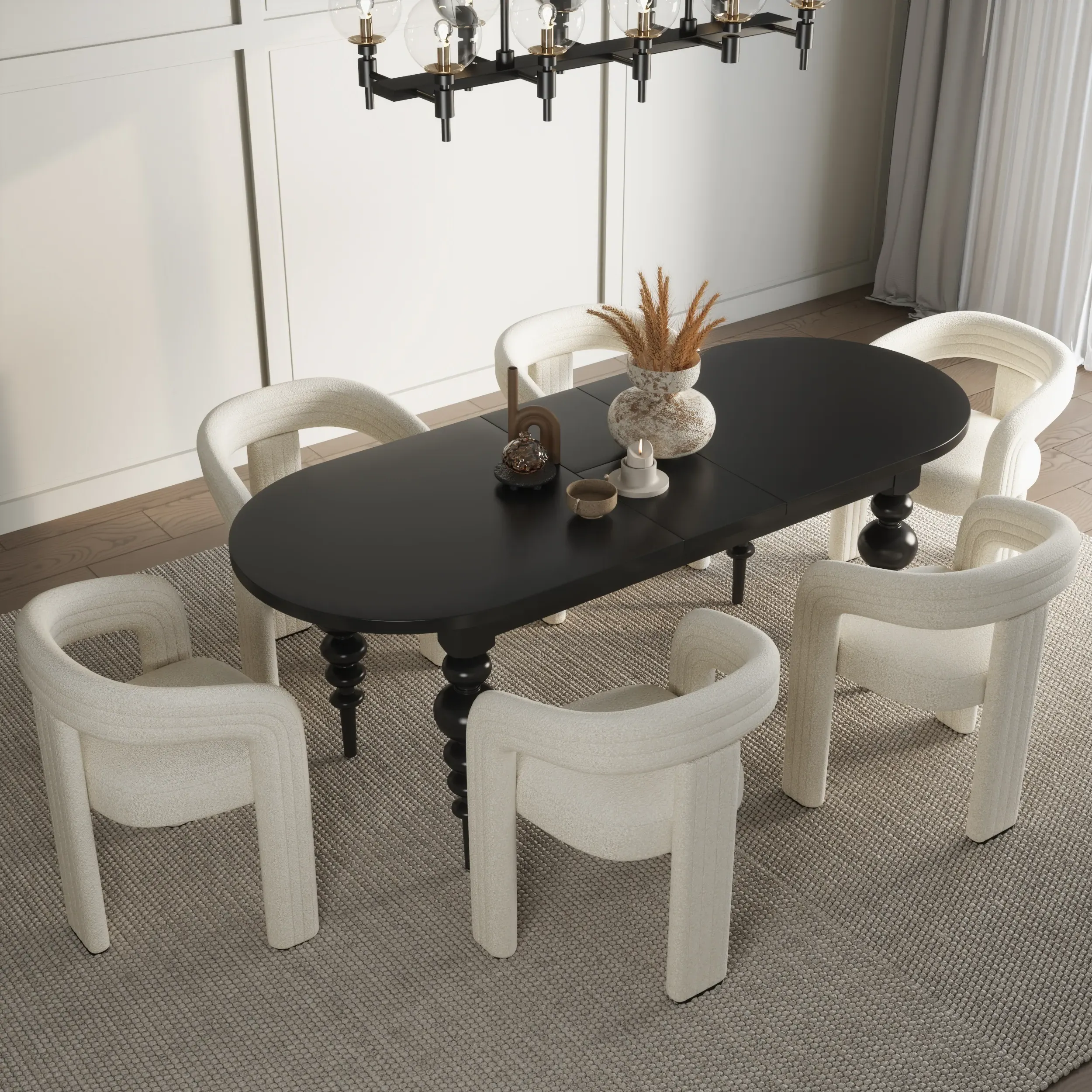 Oval Extendable Dining Table Set with 6 Chairs - Black, Oak